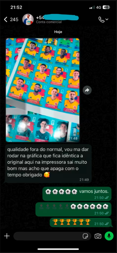 Print de cliente elogiando a impressão